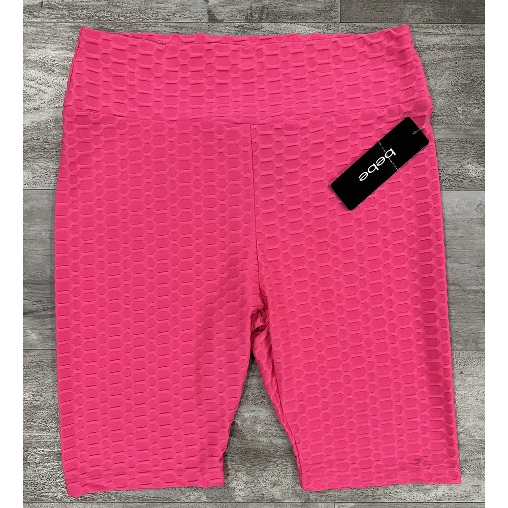 Bebe Womens Rhinestone Logo Pink Biker Shorts Size Large Brand New